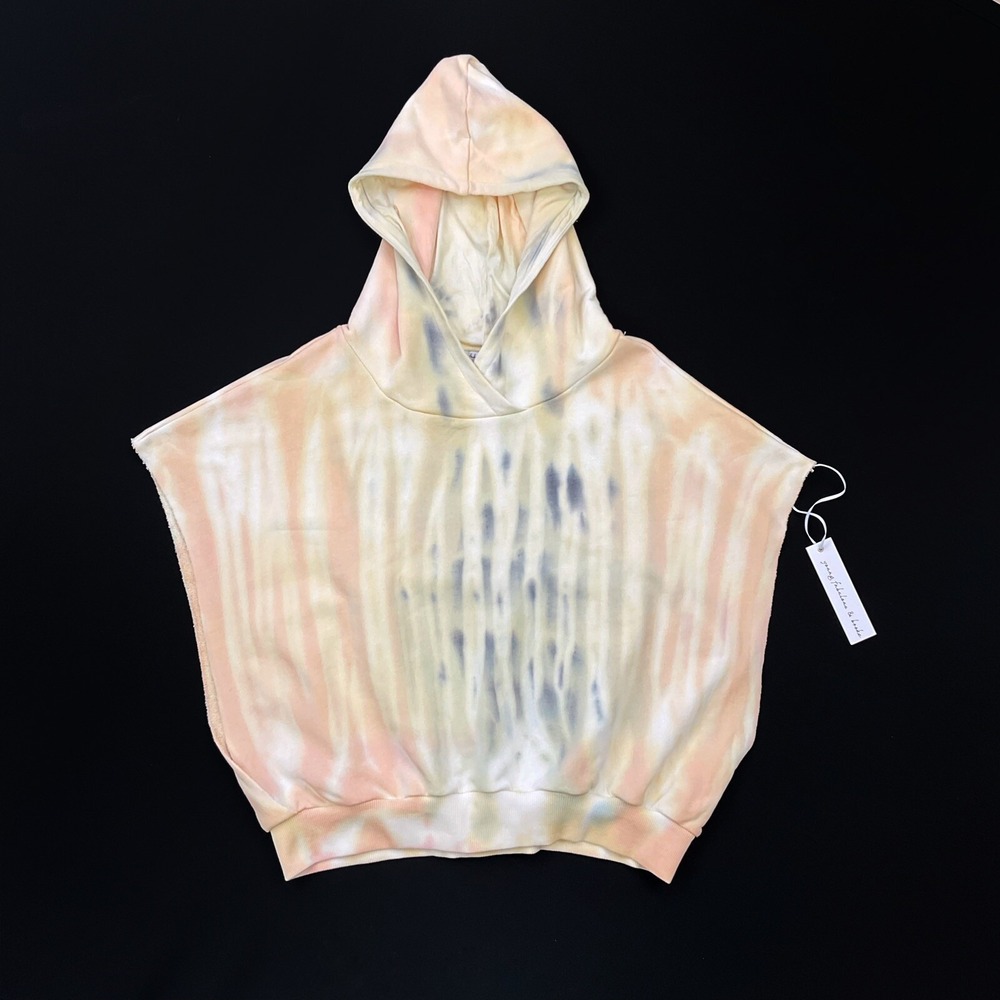 Young Fabulous & Broke Sweatshirt Women Large Orange Sleeveless Hood Tie Dye NWT - Picture 1 of 12